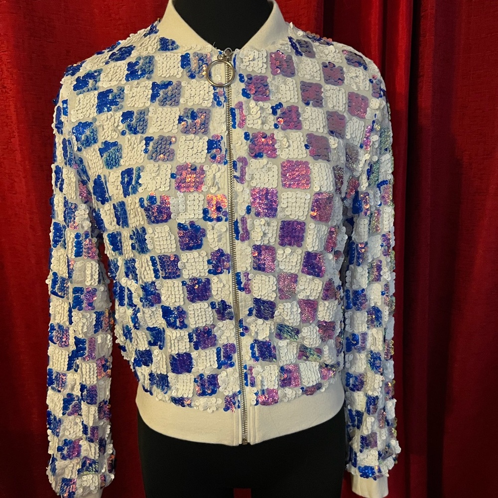 Forever 21 sequined jacket, size small, gently worn, bomber style.
